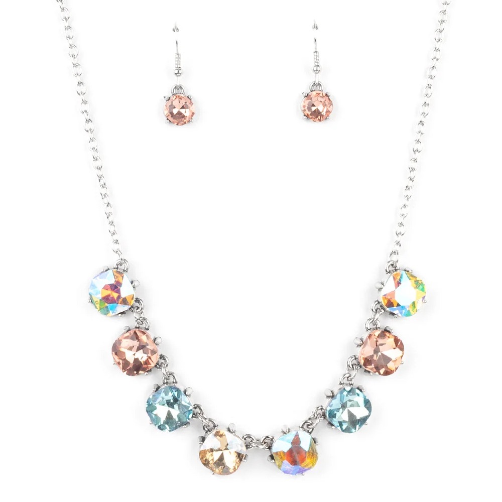 Elegant Multicolor Crystal Necklace and Earring Set
